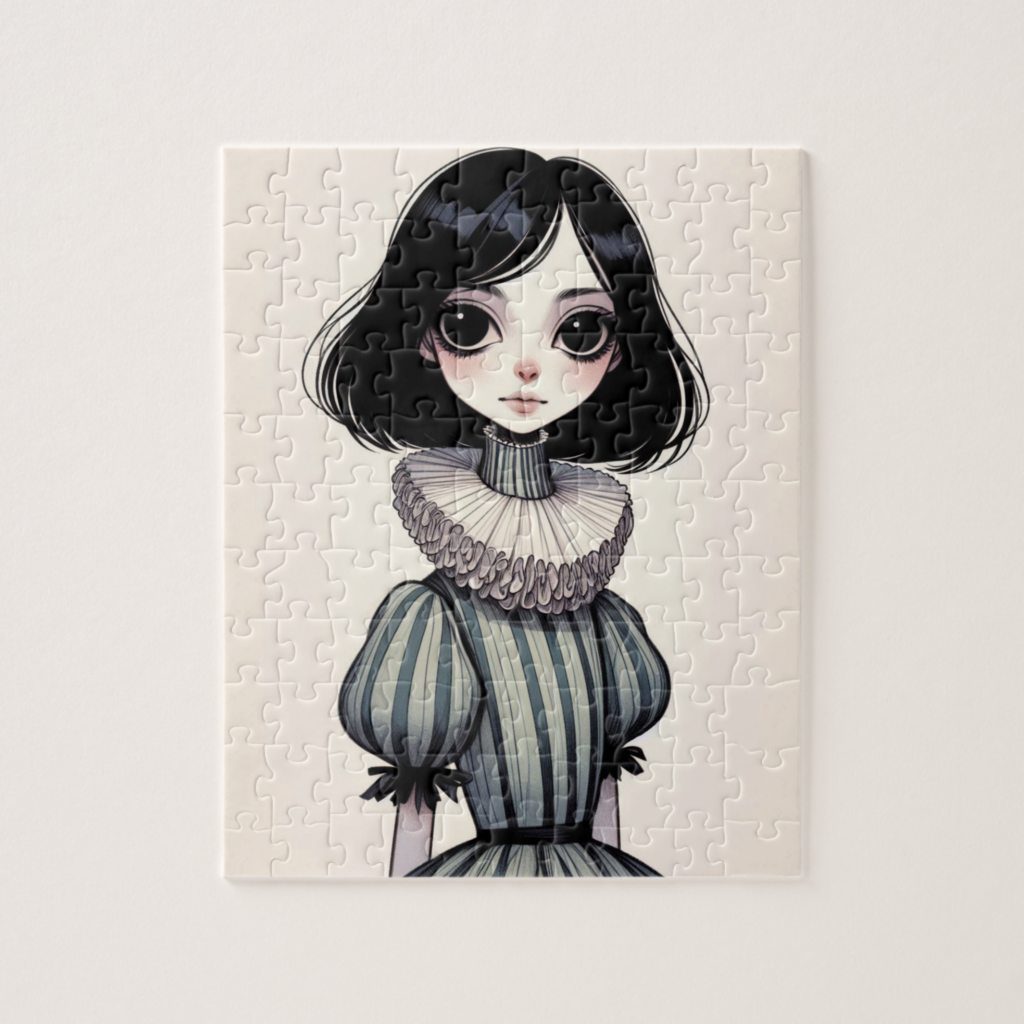 Illustration vintage d’une jeune fille elegante de style victorien.