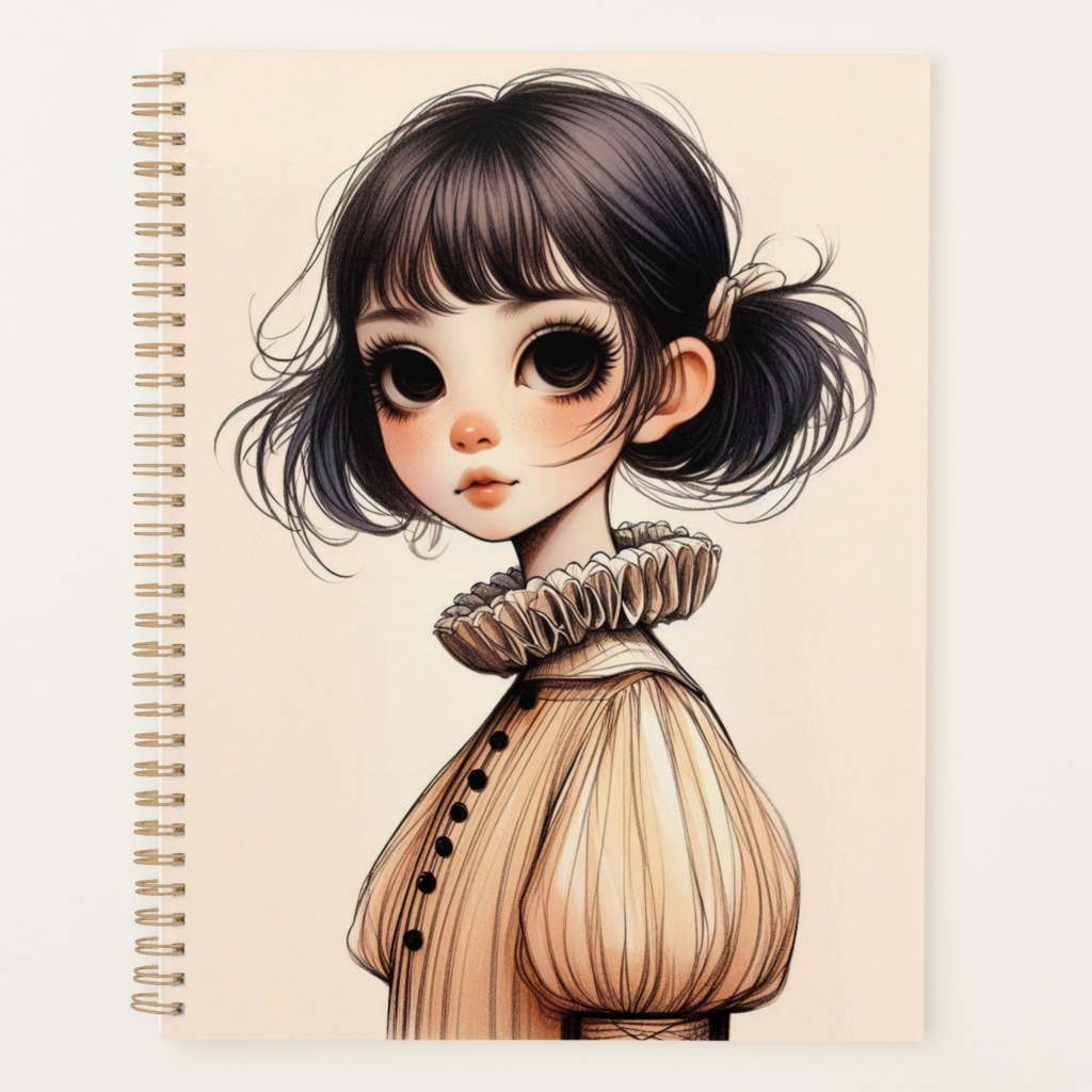 Illustration vintage d’une jeune fille elegante de style victorien.